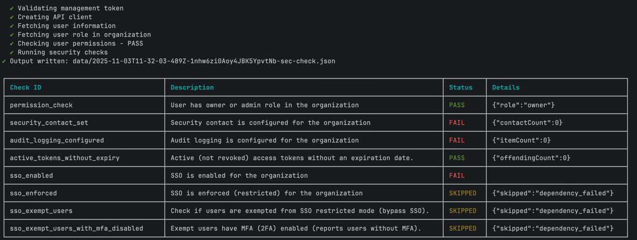 The security check output