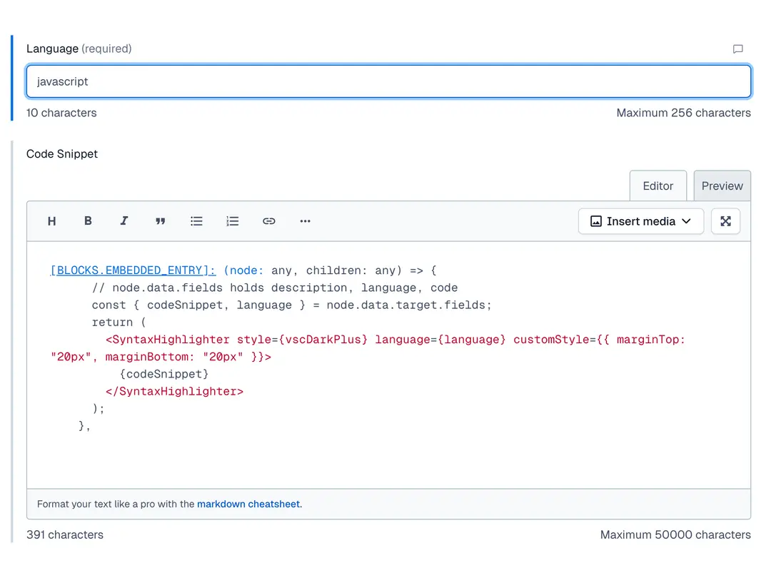 Code block in Rich Text